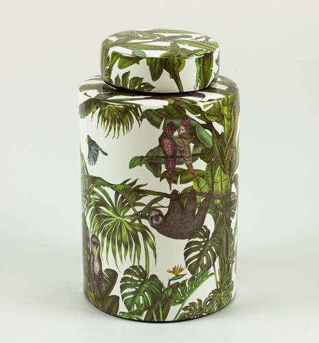Porcelain lidded vase - lidded, jungle